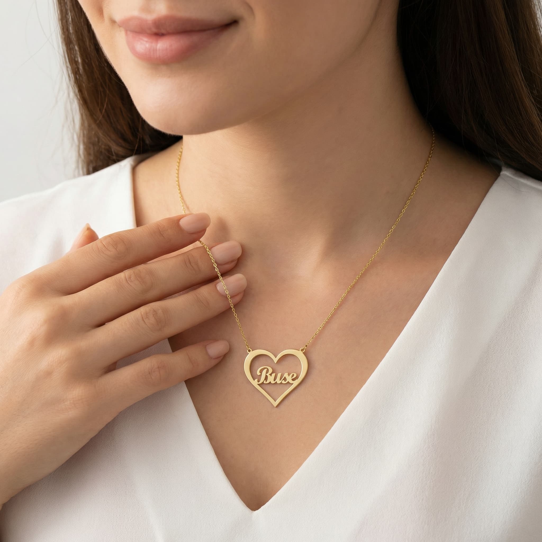 Kişiselleştirilmiş 925 Ayar Kalpli İsimli Kolye